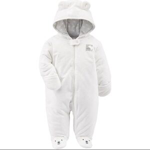 Cozy White Hooded Fleece Baby Onesie
